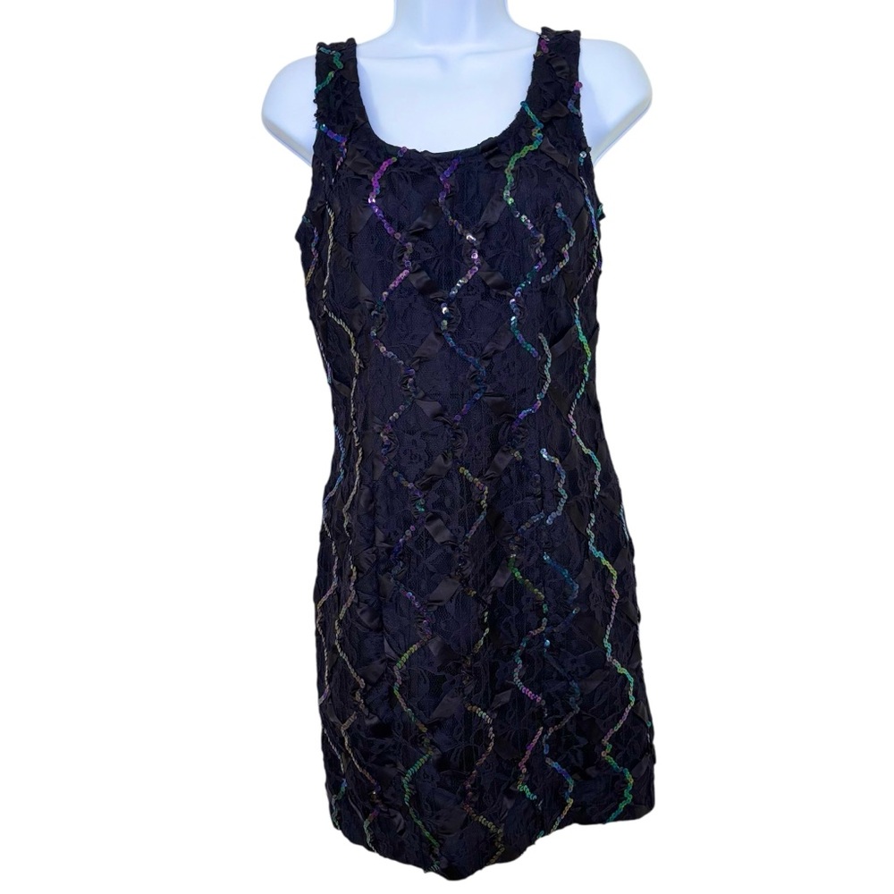 Vintage 90s Rampage Black Lace Sequin Mini Dress Size 3 Y2K
